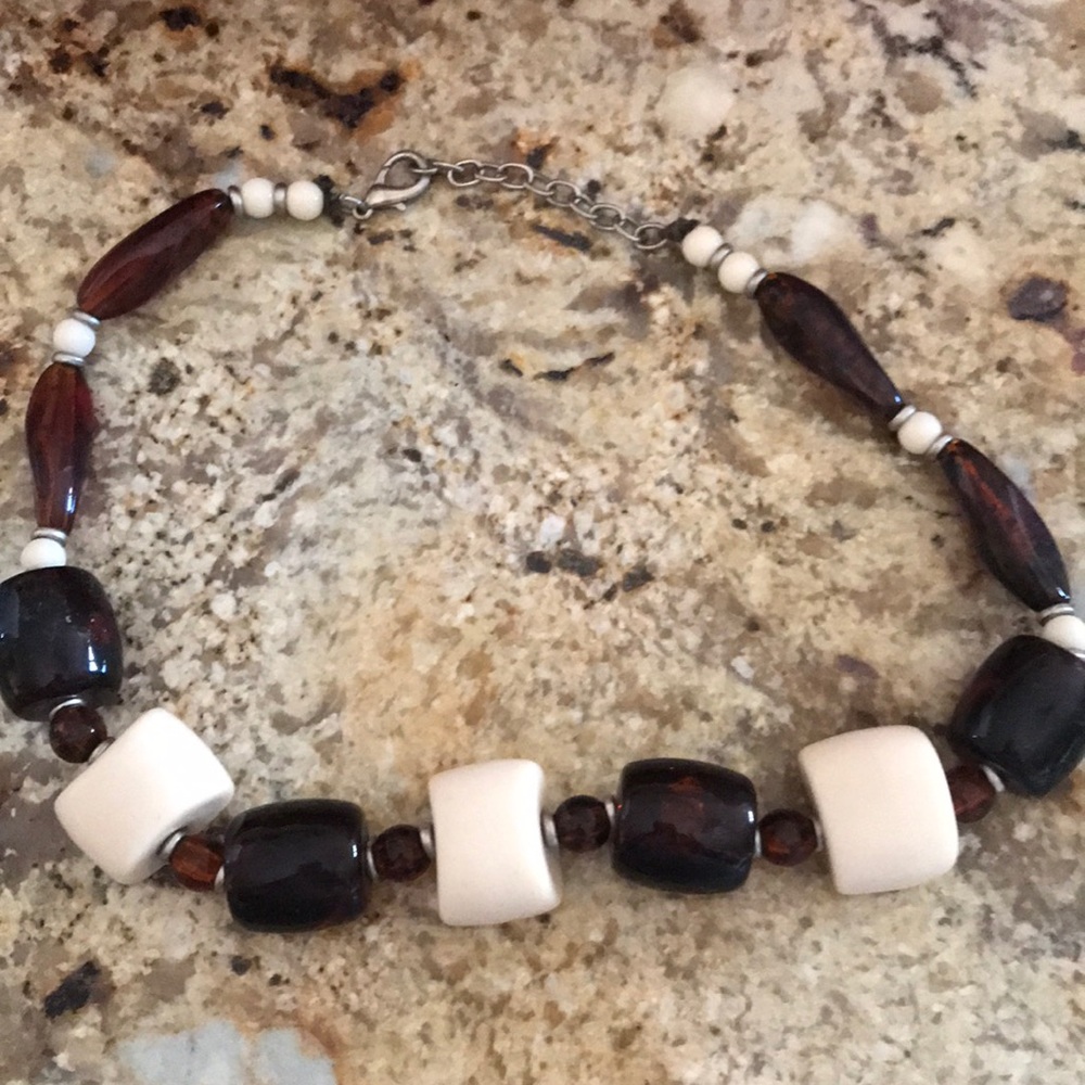 Brown/ cream bead necklace
